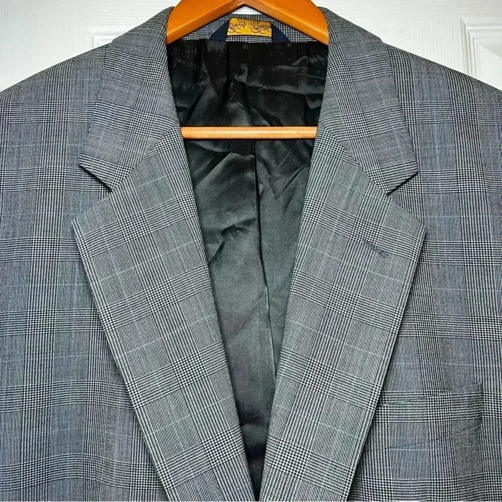 Brooks Brothers Brooksease Blazer / Suit Jacket size 44L Gray Subtle Blue Plaid